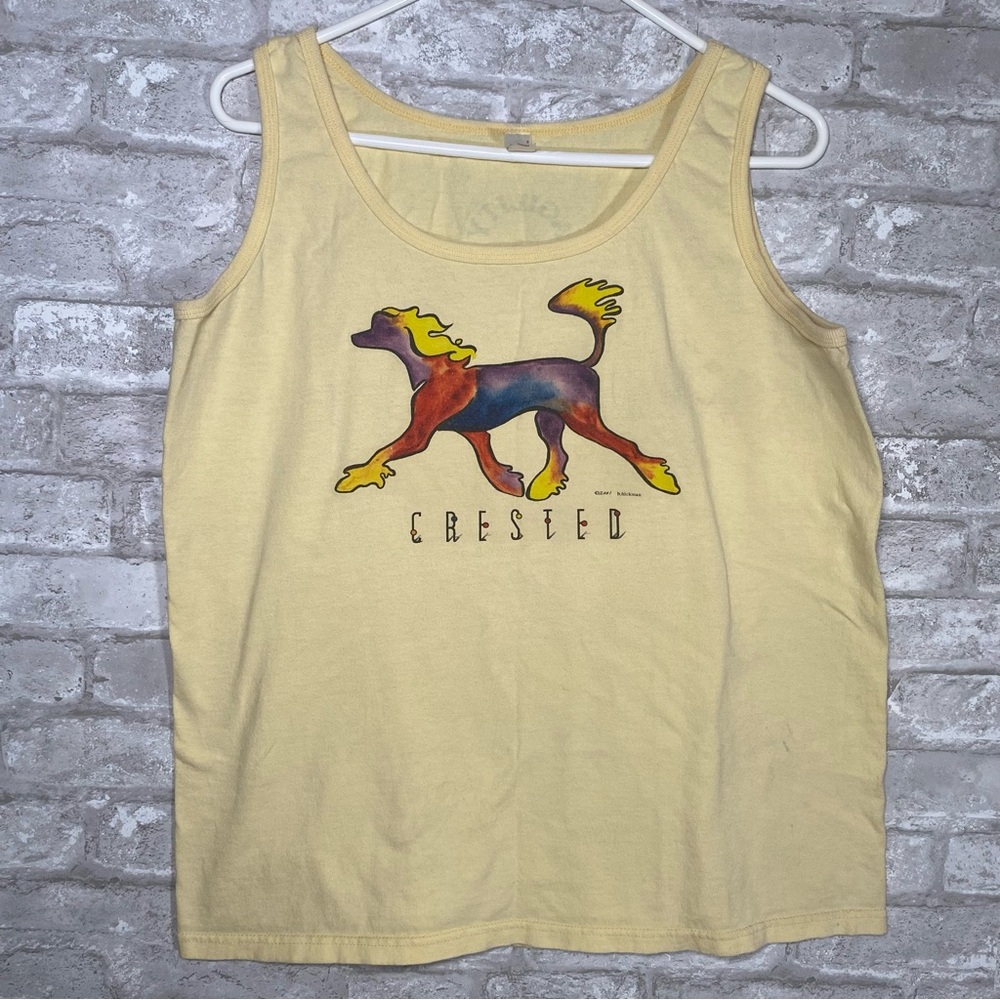 Vintage Y2K Tank Top Colorful Chinese Crested Dog agility sz large double sided